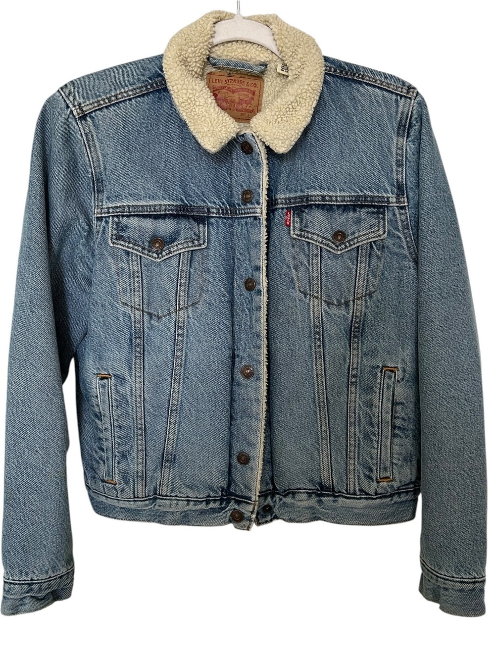 Levi's Women Sherpa Trucker Point Collar Light Blue Denim Jean Jacket